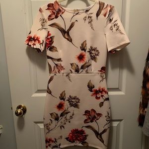 Cream and Floral Midi Dress